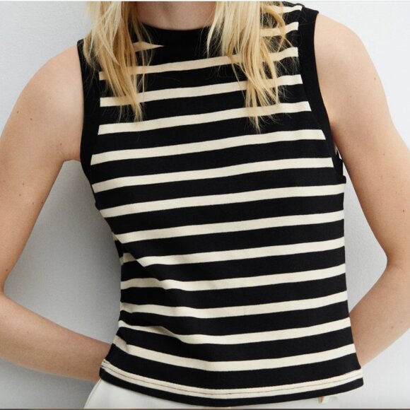 Mango Tops - MANGO Striped Cotton Knit Tank